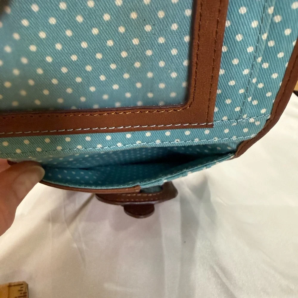 Fossil Emory Multifunction Brown Leather Bifold Wallet with Polka Dot Interior
